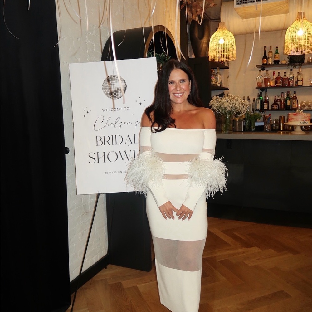 Lapointe Elegant Off-Shoulder White Midi Dress (Beyoncé wore same style dress)